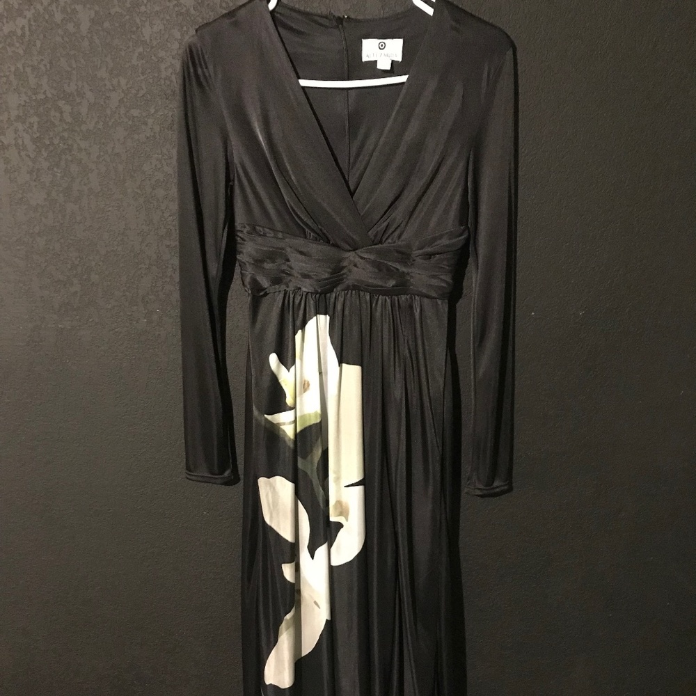 Long black orchid print dress